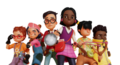 The Rescue Squad, left to right: Inventor (Ivan), Brave (Maritza), Detective (Enzo), Leader (Trinity), Scout (Finch), and Bagger (Delroy)