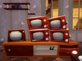 The game has two types of televisions. The one on the left belongs to Nicky Roth, the rest on the right belong to Mr. Peterson.